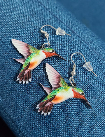 Green Hummingbird Acrylic Earrings