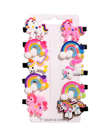 Rubber Unicorn & Rainbow Assortment Pack of 10 Hair Clips