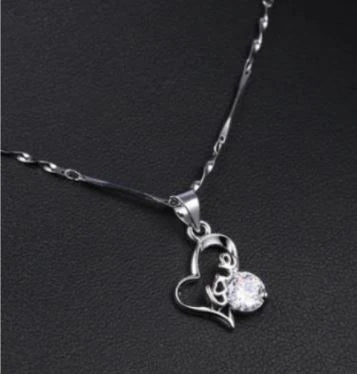 Silver Dainty Heart Love Rhinestone Necklace