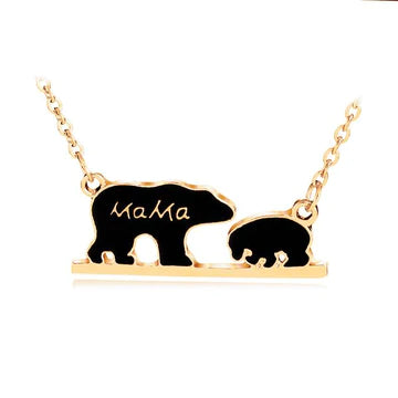 Gold Mama Bear and Cub Necklace