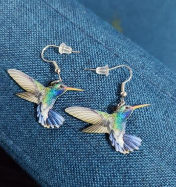 Blue Hummingbird Acrylic Earrings