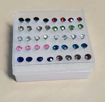 Hypoallergenic 20 Pairs of PLASTIC POST Rhinestone Earrings