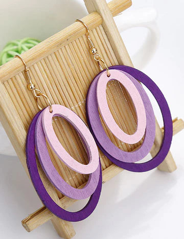 Triple Ovals Shades of Lavender Wooden Earrings