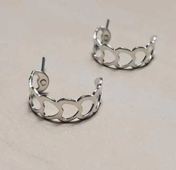 Small Silver Heart Cutout Hoop Earrings