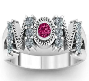 Silver Pink Gem MOM Rhinestone Ring