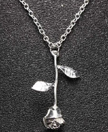 Silver Hanging Rose Necklace