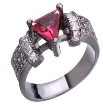 Red Trillion Rhinestone Ring