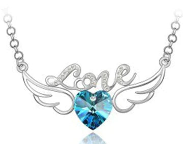 Silver Fashion Blue Gem Heart Love Necklace with FREE Earrings