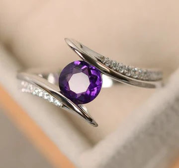 Silver Purple Gem Rhinestone Ring