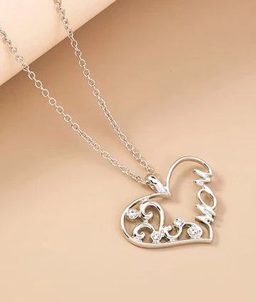 Silver Heart Mom Necklace FREE Earrings