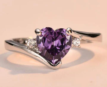 Silver Lavender Heart Rhinestone Ring