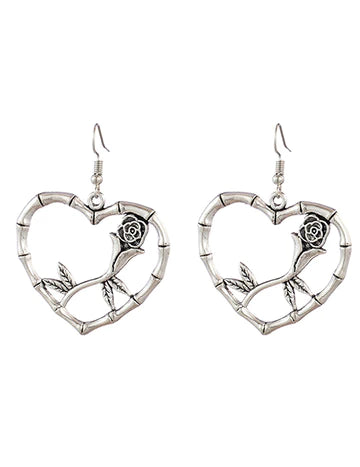 Silver Heart Rose Earrings