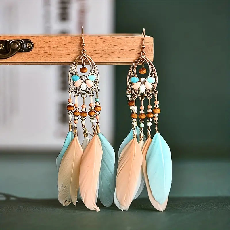 Pastel Feather Dangle Earrings