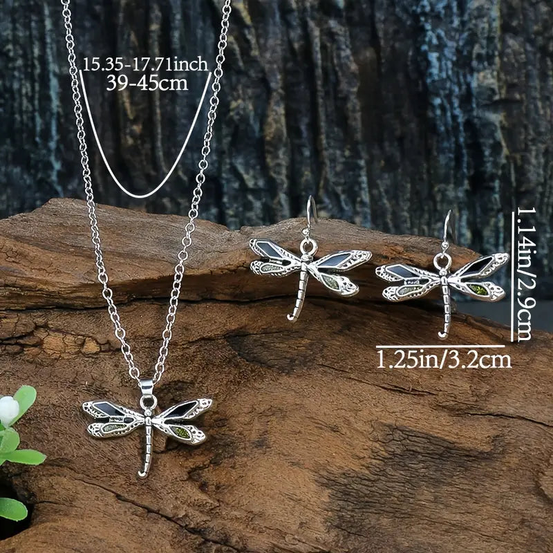 3 pc. Silver and Black Dragonfly Set