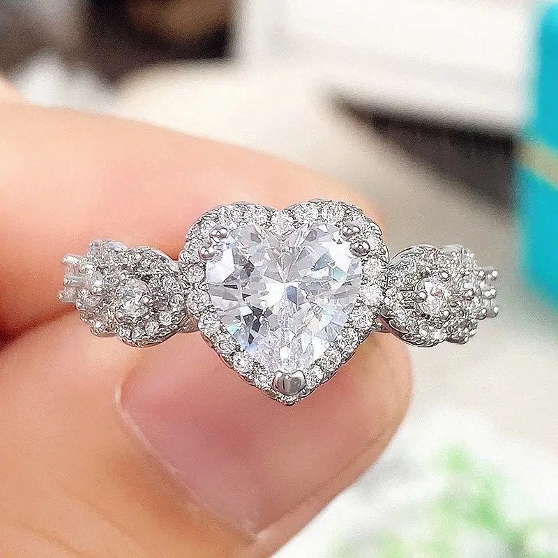 Pave Rhinestone Heart Ring