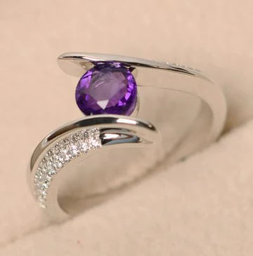 Silver Purple Gem Rhinestone Ring