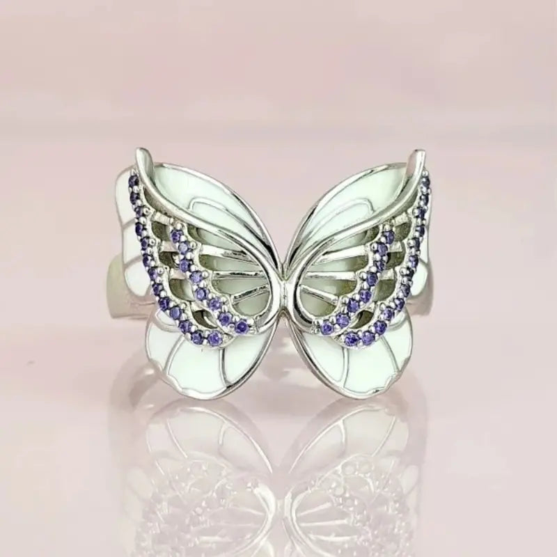 Enamel and Rhinestone Butterfly Ring