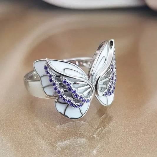 Enamel and Rhinestone Butterfly Ring