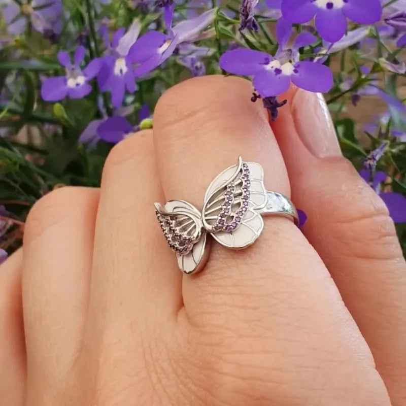 Enamel and Rhinestone Butterfly Ring