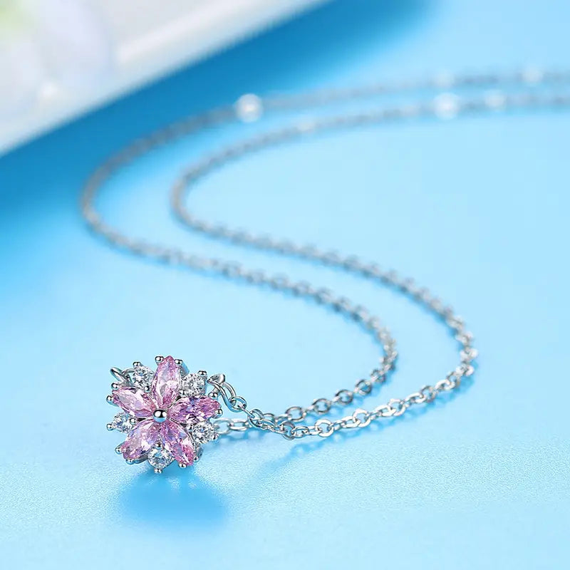 Pink Cherry Blossom Rhinestone Jewelry