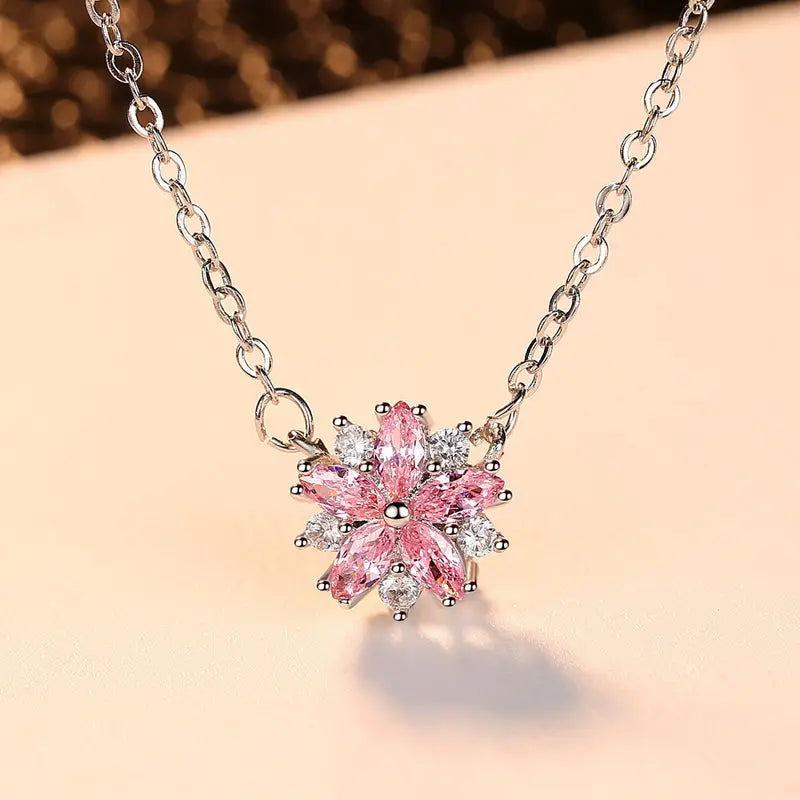 Pink Cherry Blossom Rhinestone Jewelry