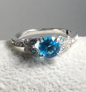 Silver Blue Gem Butterfly Rhinestone Ring