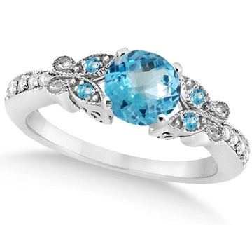 Silver Blue Gem Butterfly Rhinestone Ring