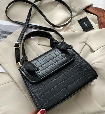 Black Crocodile Design Shoulder Bag