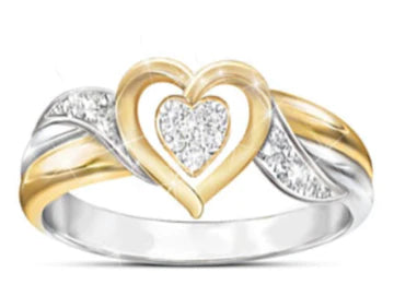 Silver & Gold Heart Rhinestones Ring