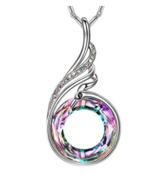 Silver Peacock Iridescent Gem Necklace