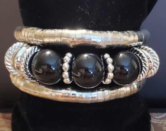 Chunky Coil Bracelet with Black Beads