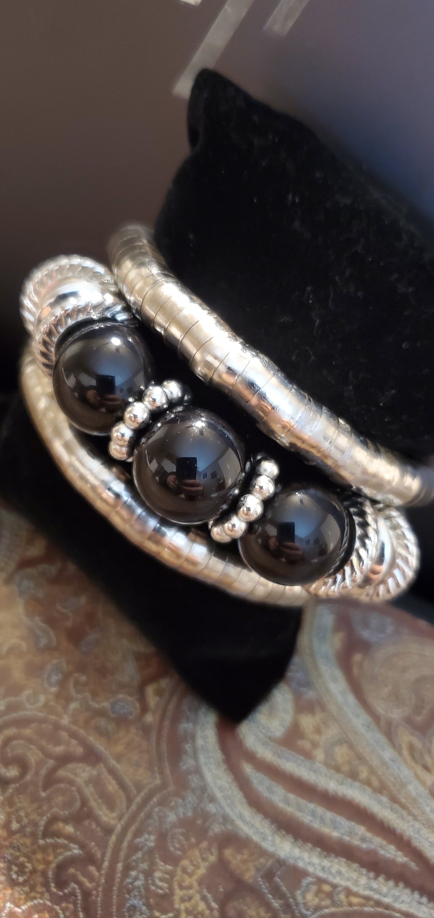 Chunky Coil Bracelet with Black Beads