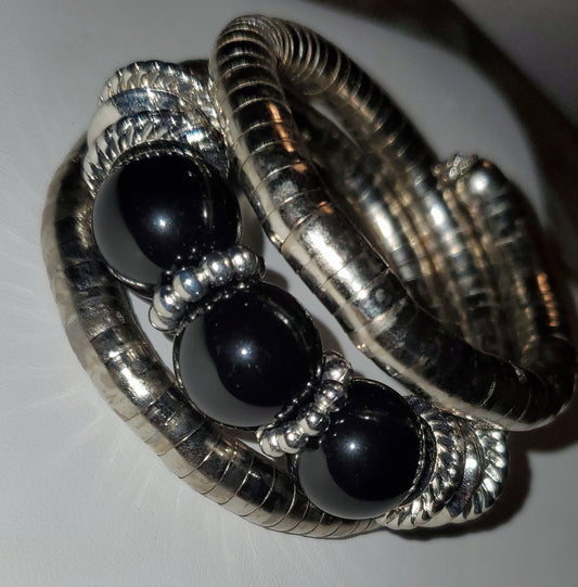 Chunky Coil Bracelet with Black Beads