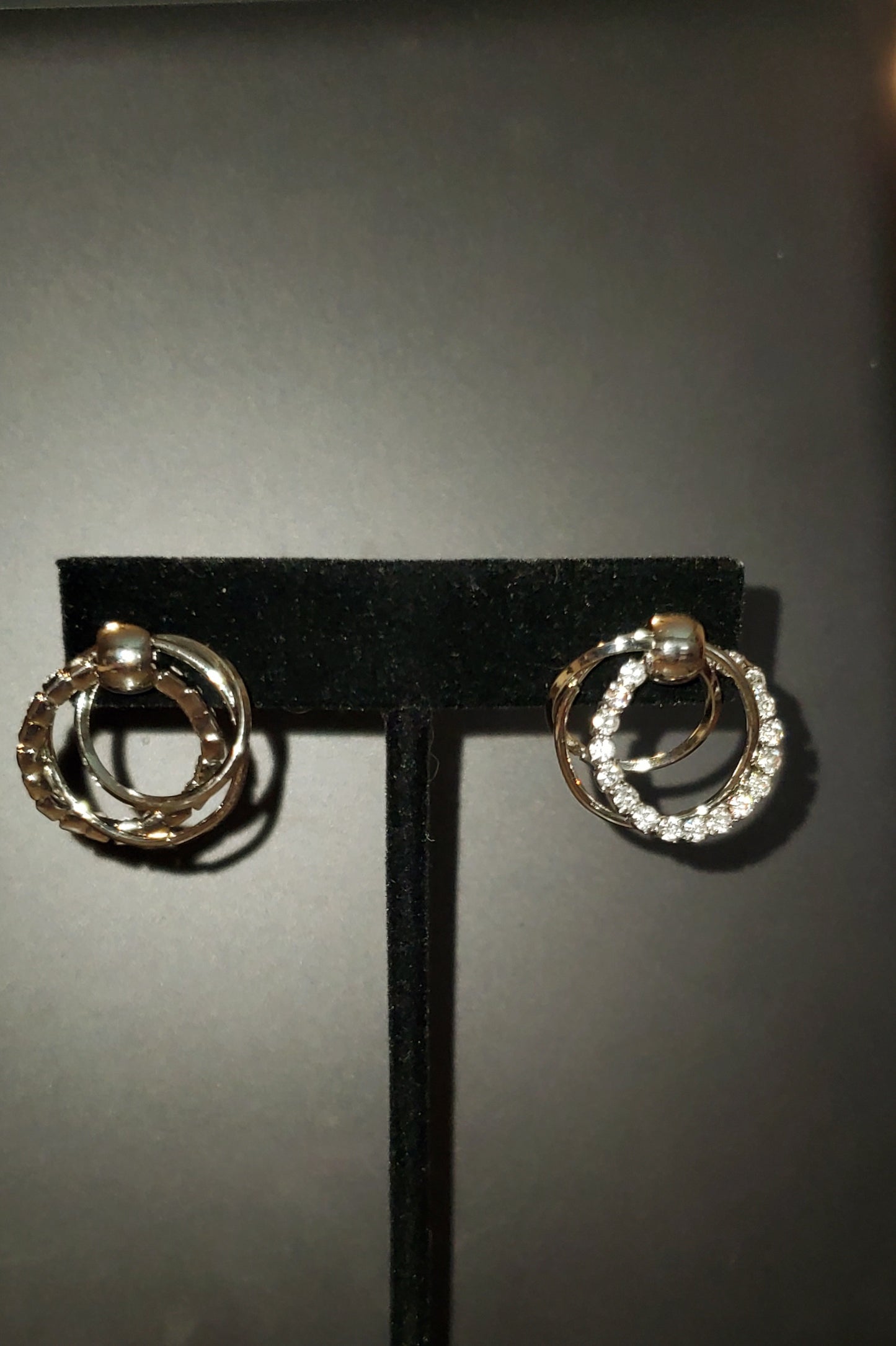 Silver and Rhinestone Triple Hoop Earrings