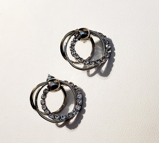 Silver and Rhinestone Triple Hoop Earrings