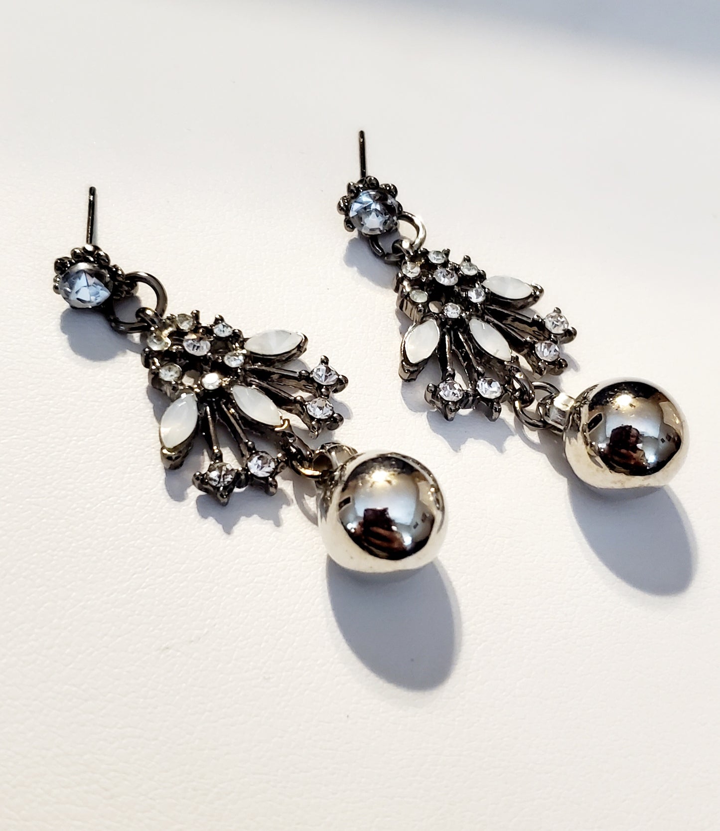 Antique Silver Earrings with Iridescent Gemstones