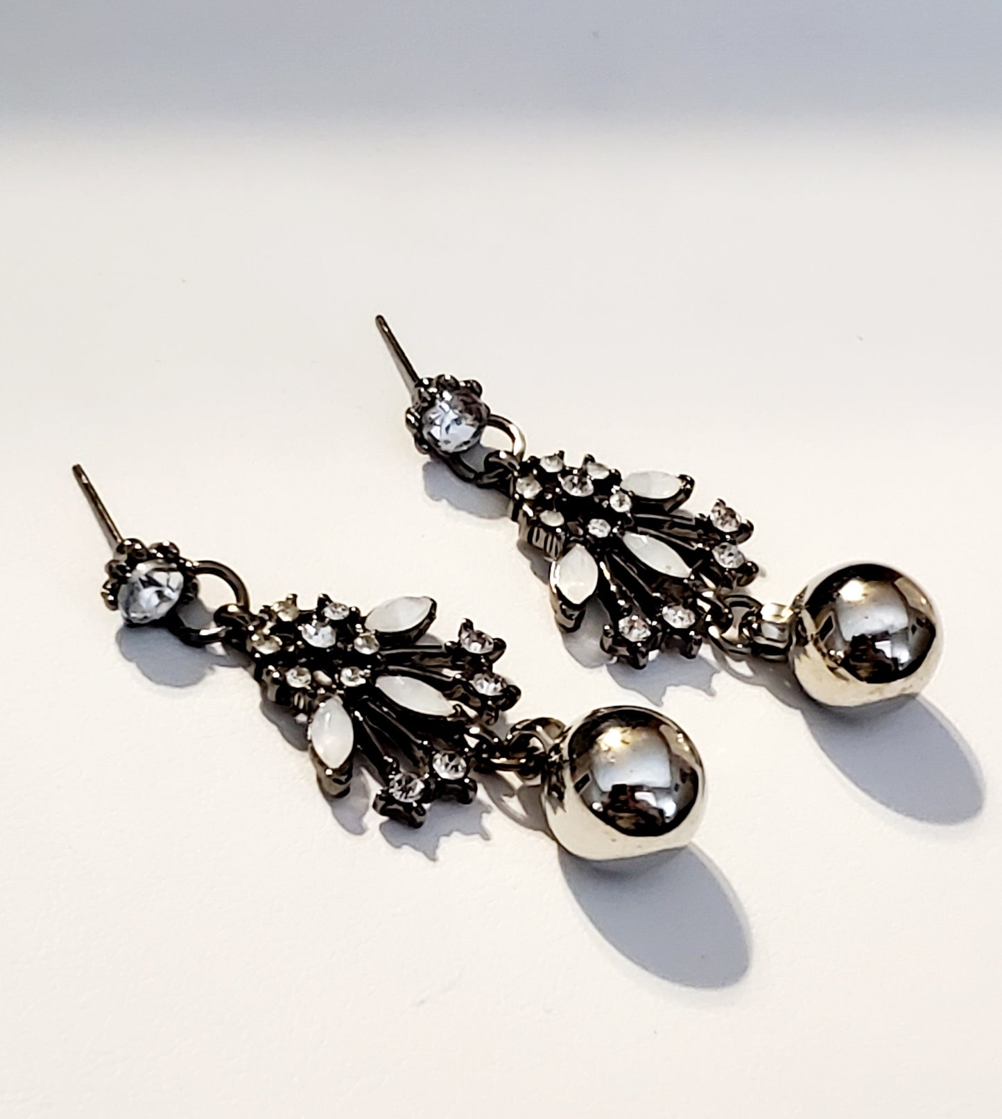 Antique Silver Earrings with Iridescent Gemstones