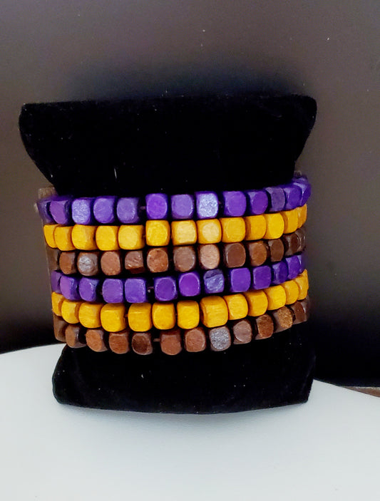 Purple and Brown Wooden Bead Bracelet