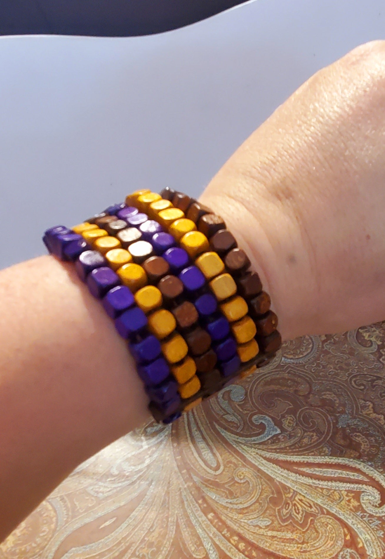 Purple and Brown Wooden Bead Bracelet