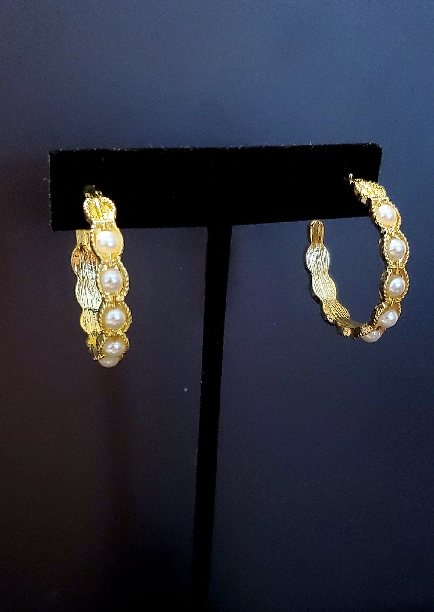 Gold Hoop Earrings with Pearl Accents