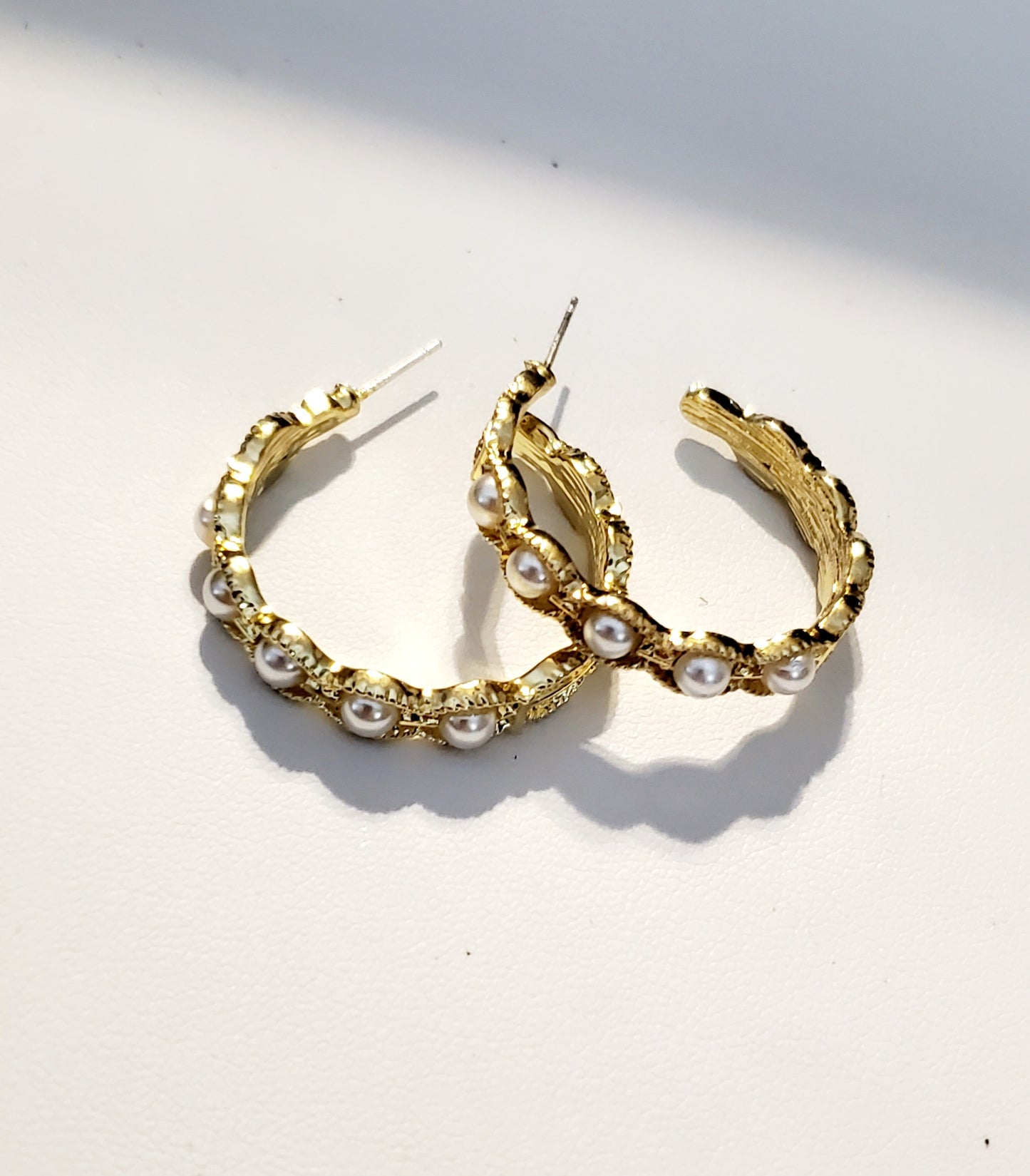 Gold Hoop Earrings with Pearl Accents