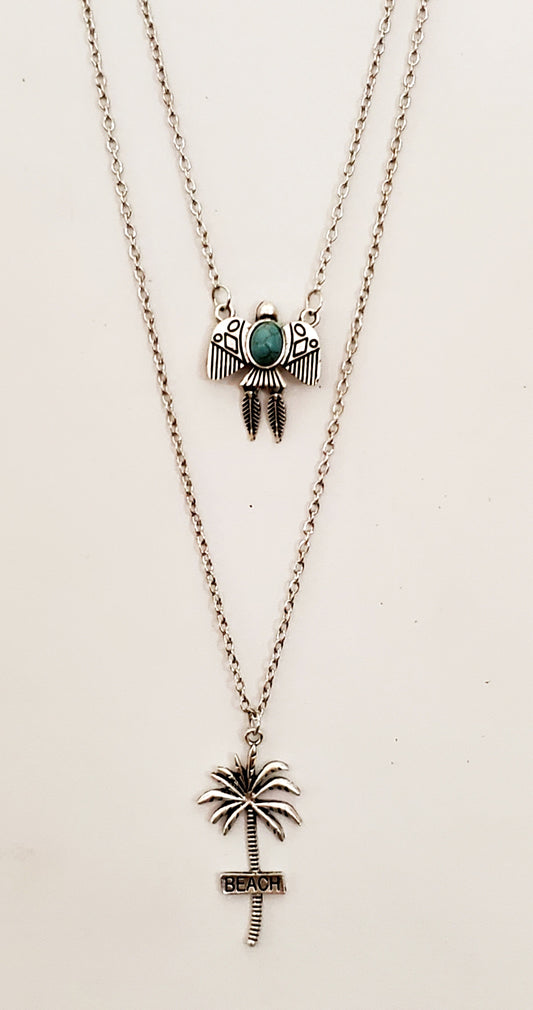 Turquoise Tortuga and Palm Tree Necklace