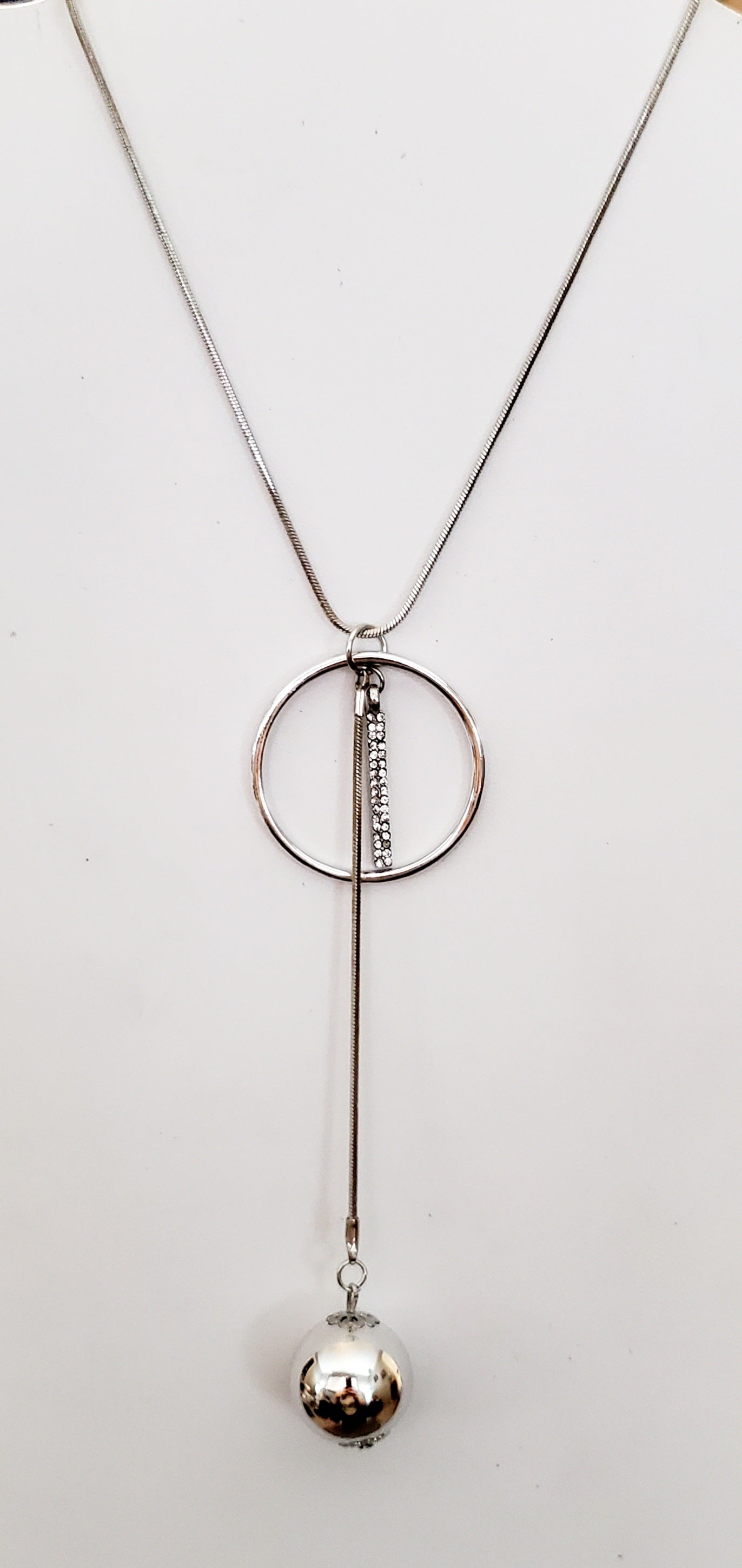 Silver Pendulum Necklace with Rhinestone Accent