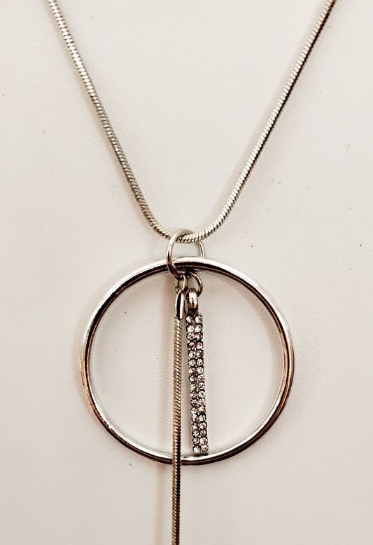 Silver Pendulum Necklace with Rhinestone Accent