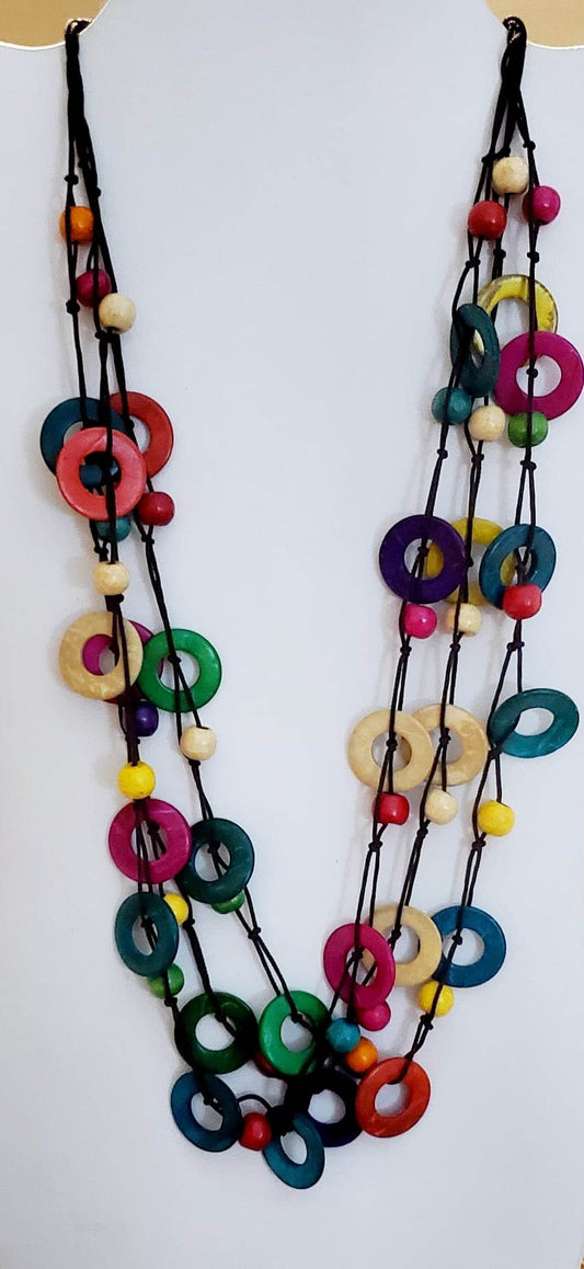 Multi-Color Wooden Disc Necklace