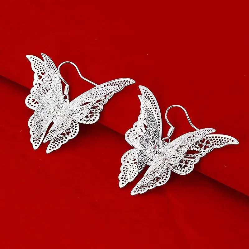 3-D Silver Butterfly Earrings