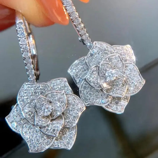 Rhinestone Encrusted Flower Earrings