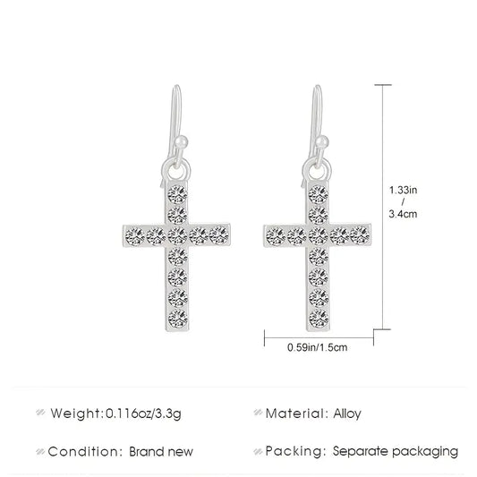 Rhinestone Cross Dangle Earrings