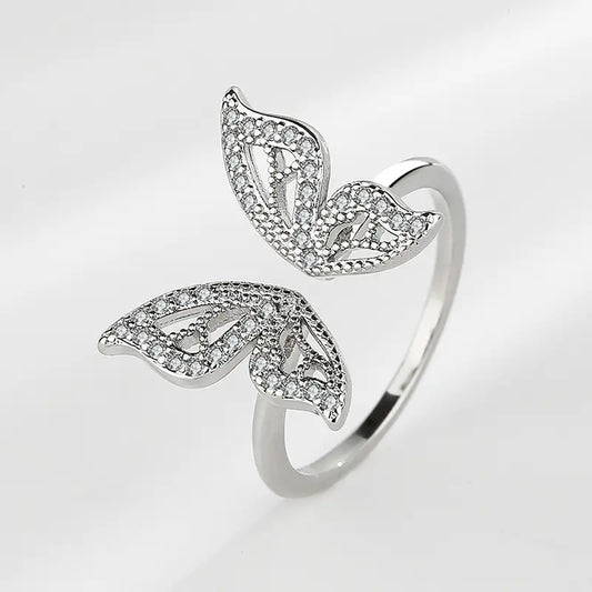 Open Butterfly Wing Rhinestone Ring