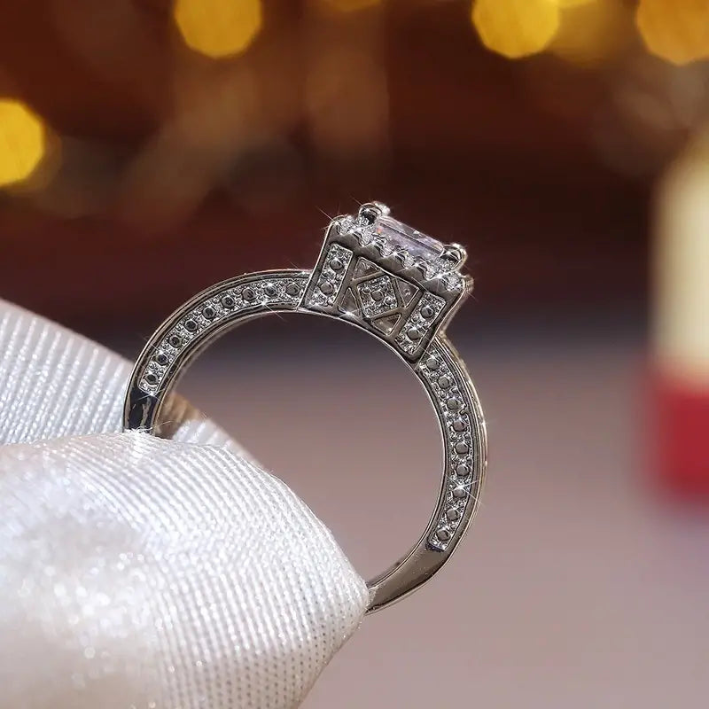 Princess Cut CZ Halo Ring